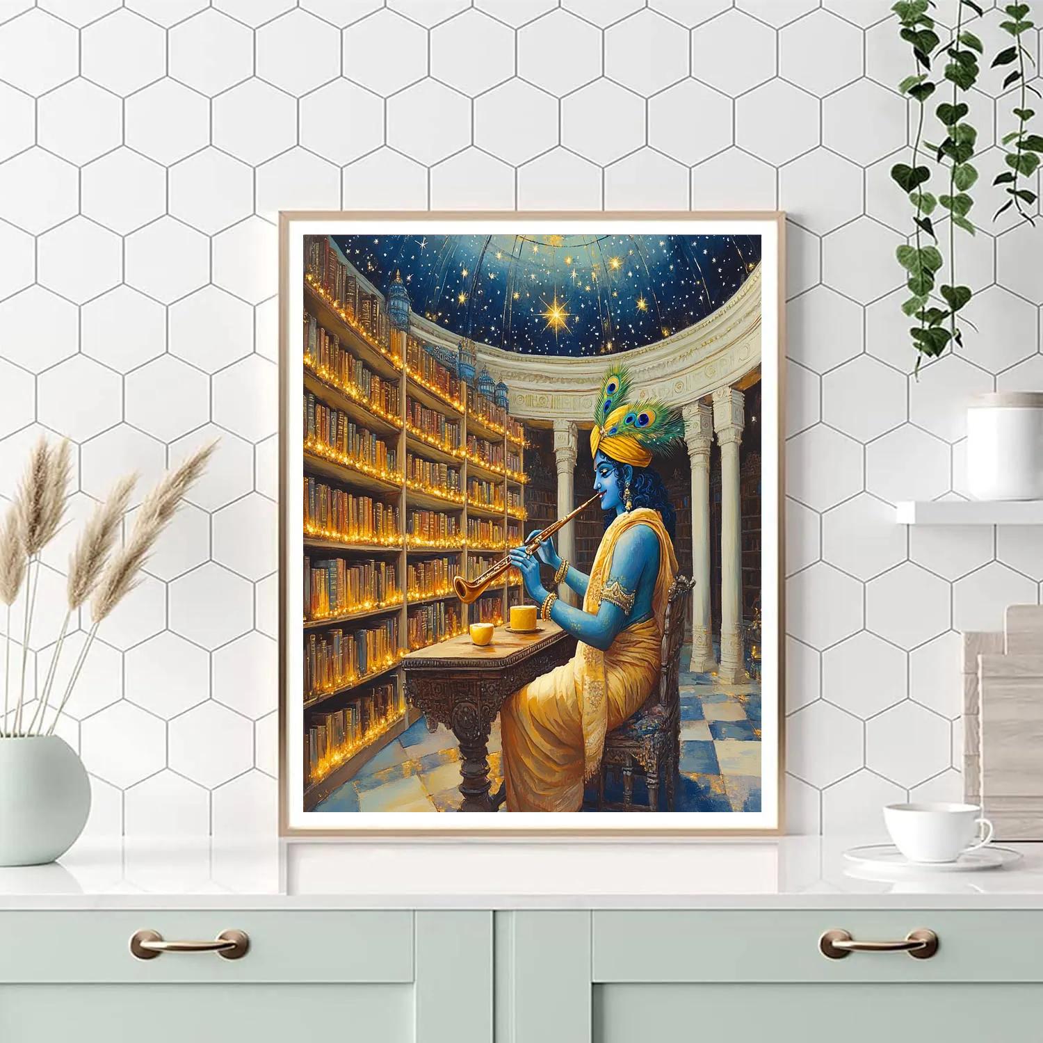 Krishna In The Library Of Celestial Scriptures Paint by numbers kits