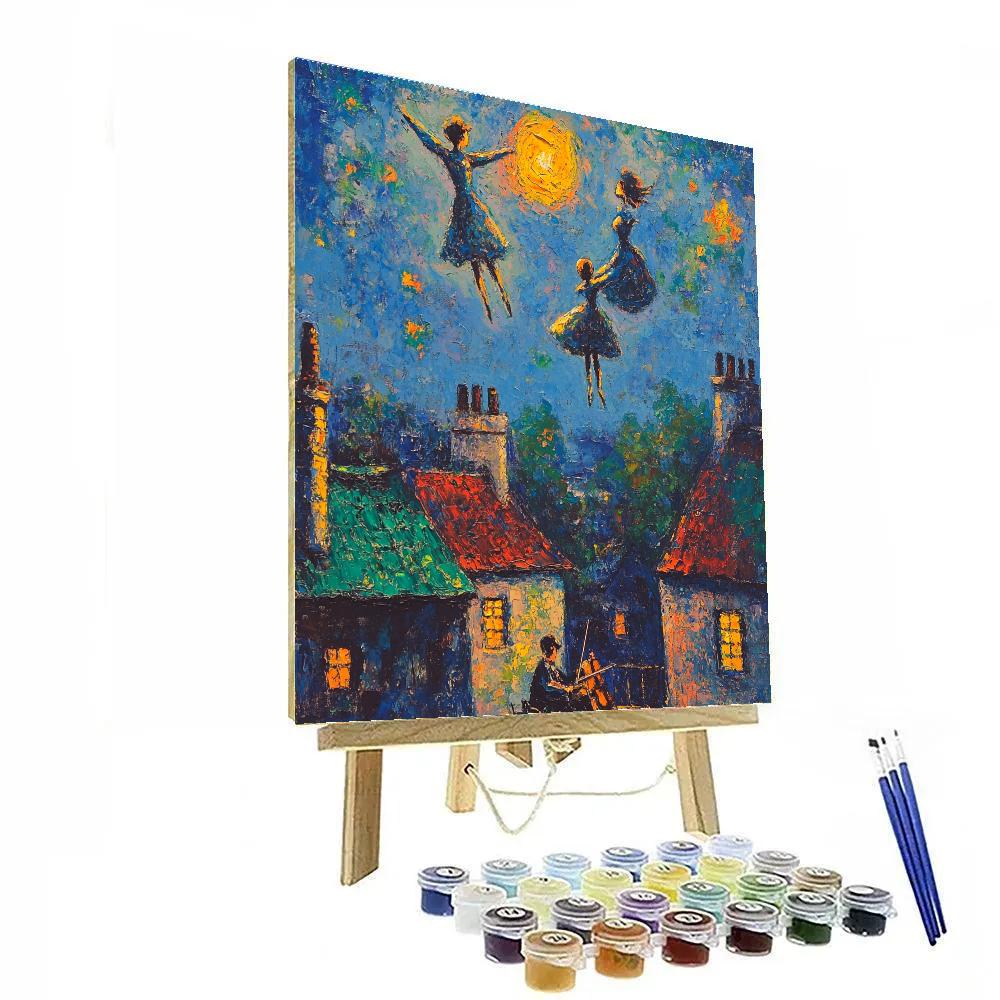 Marc Chagall Inspired Floating Lovers Over Village paint by number