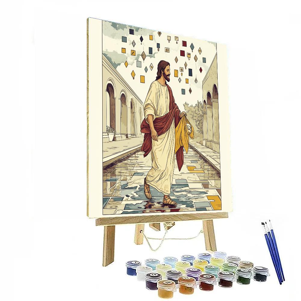 Jesus Walking Through A Mosaic Rain DIY paint by numbers