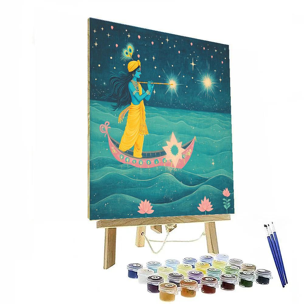 Krishna Steering A Star Boat Across Yamuna Painting by numbers kit