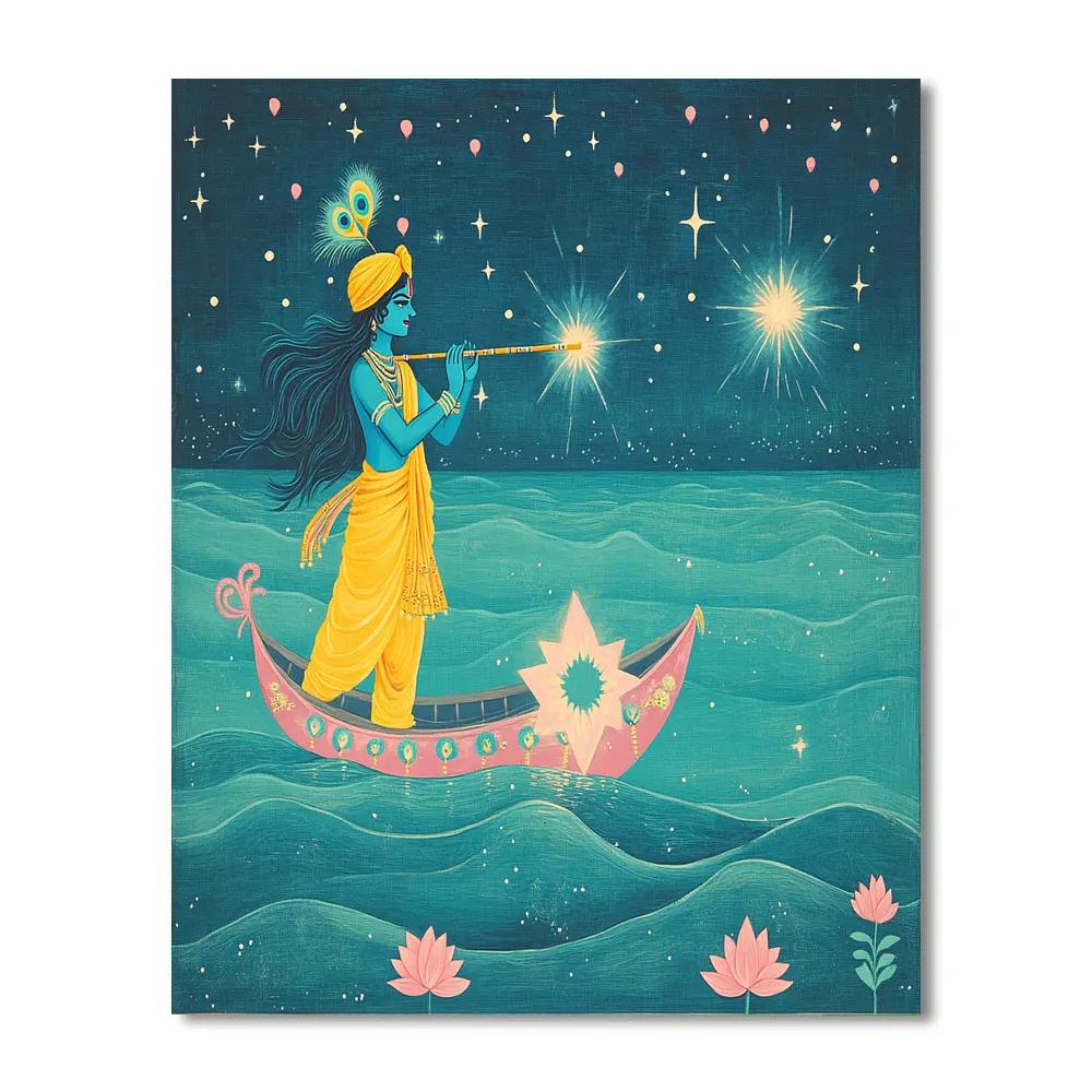 Krishna Steering A Star Boat Across Yamuna Painting by numbers kit