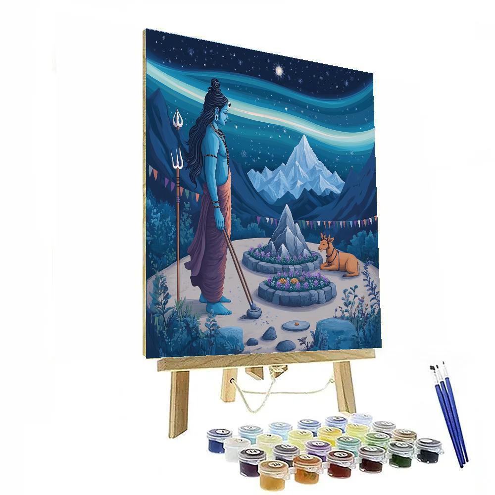 Stone Garden Under Aurora With Shiva Painting by numbers kit