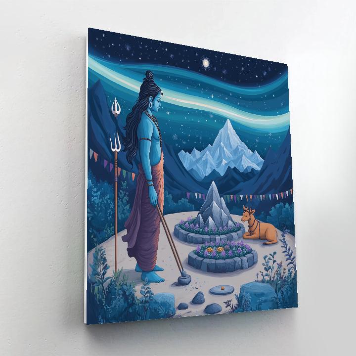Stone Garden Under Aurora With Shiva Painting by numbers kit
