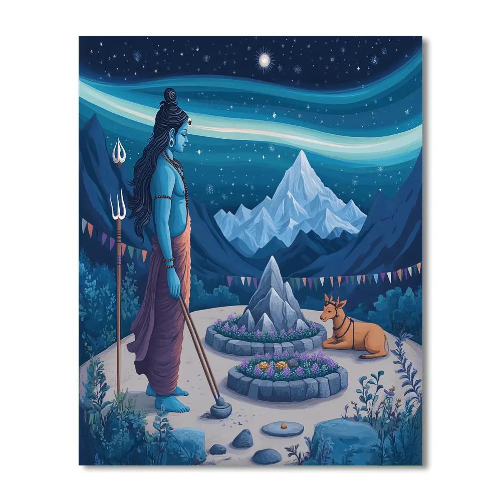 Stone Garden Under Aurora With Shiva Painting by numbers kit