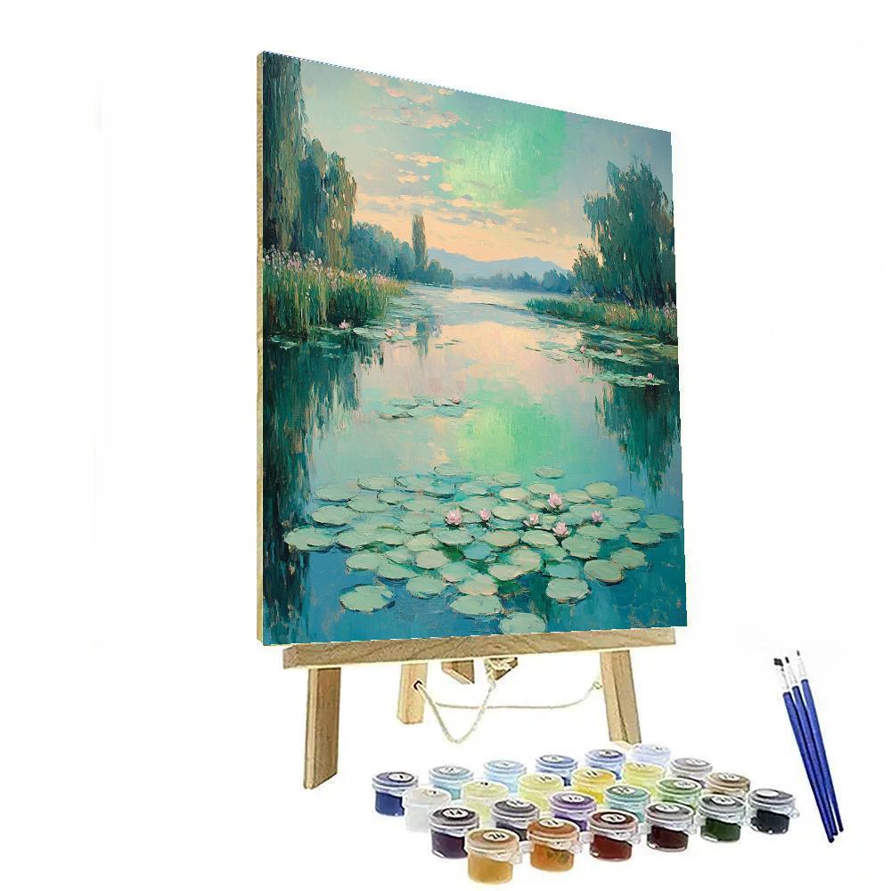 Claude Monet Inspired Aurora Mist Over Waterlily Pond painting number kit