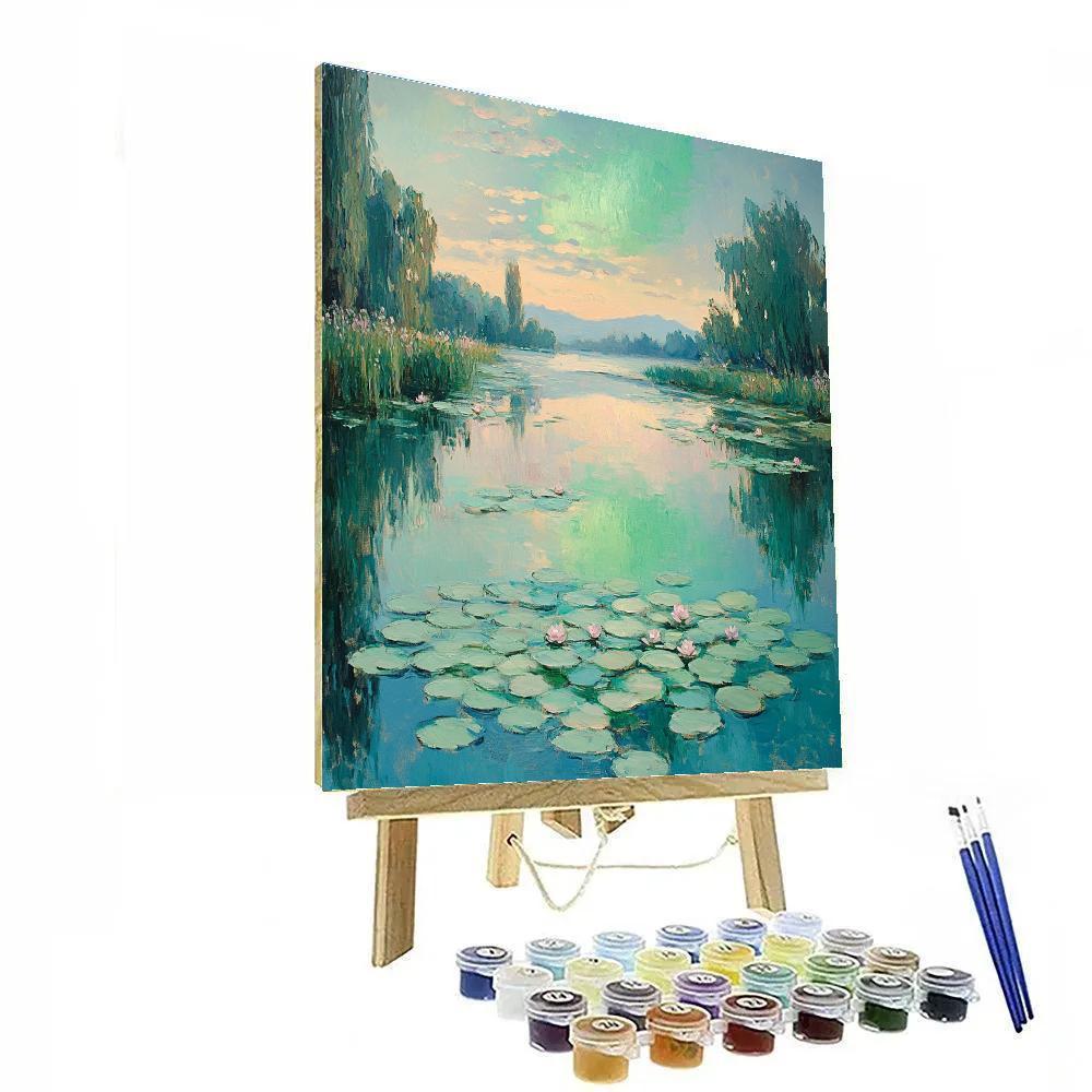 Claude Monet Inspired Aurora Mist Over Waterlily Pond painting number kit