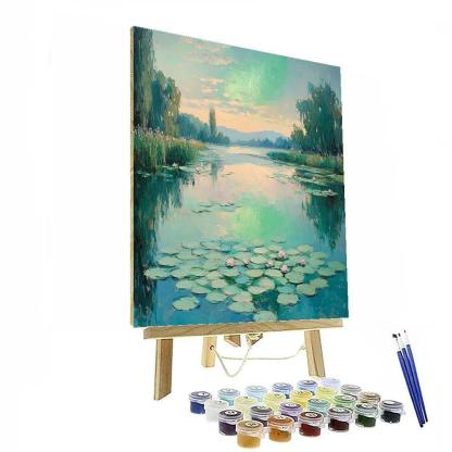 Claude Monet Inspired Aurora Mist Over Waterlily Pond painting number kit