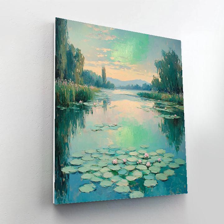 Claude Monet Inspired Aurora Mist Over Waterlily Pond painting number kit