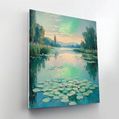 Claude Monet Inspired Aurora Mist Over Waterlily Pond painting number kit