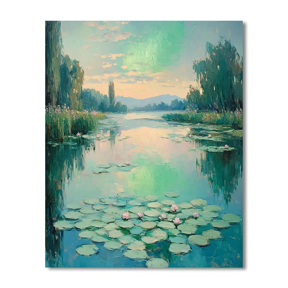Claude Monet Inspired Aurora Mist Over Waterlily Pond painting number kit