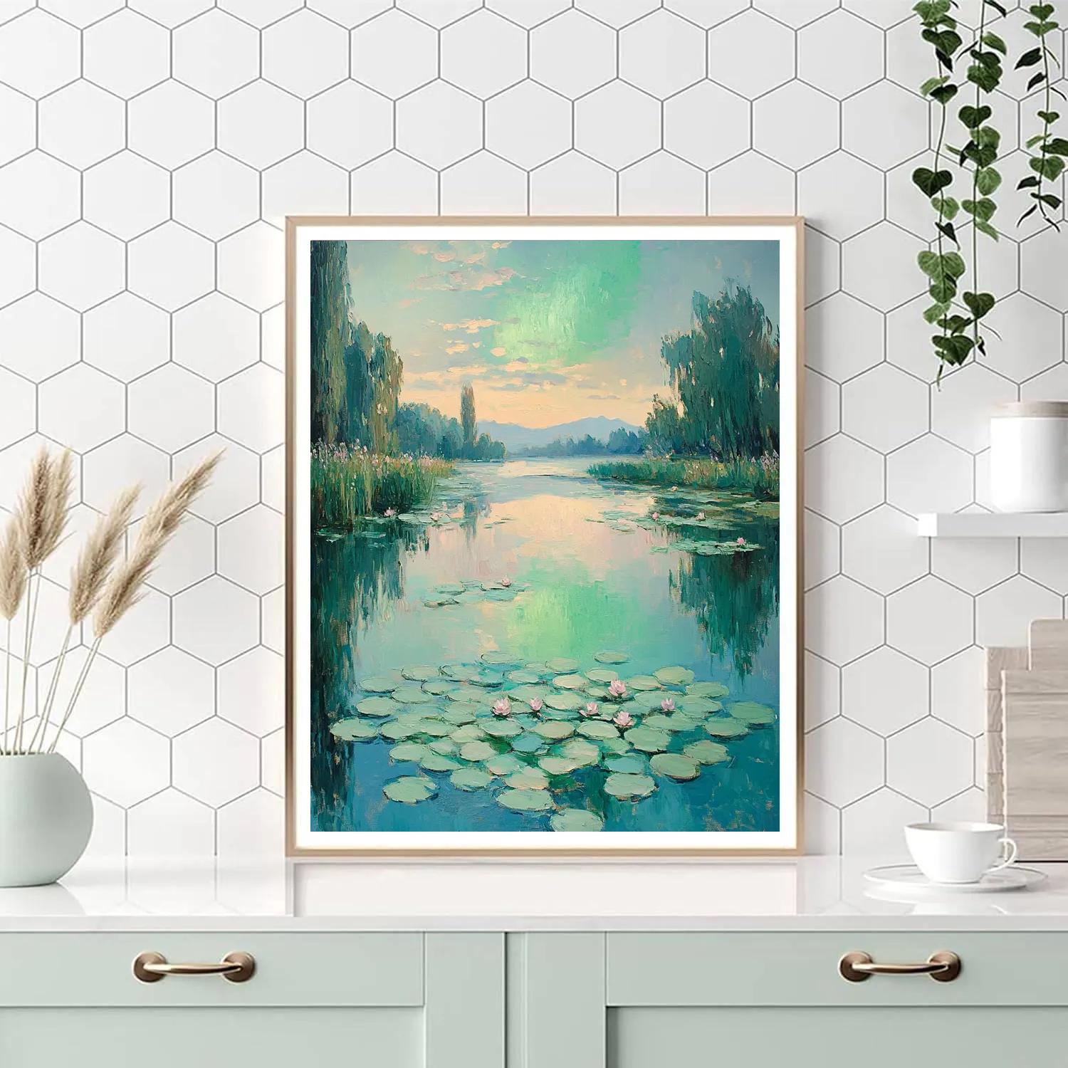 Claude Monet Inspired Aurora Mist Over Waterlily Pond painting number kit