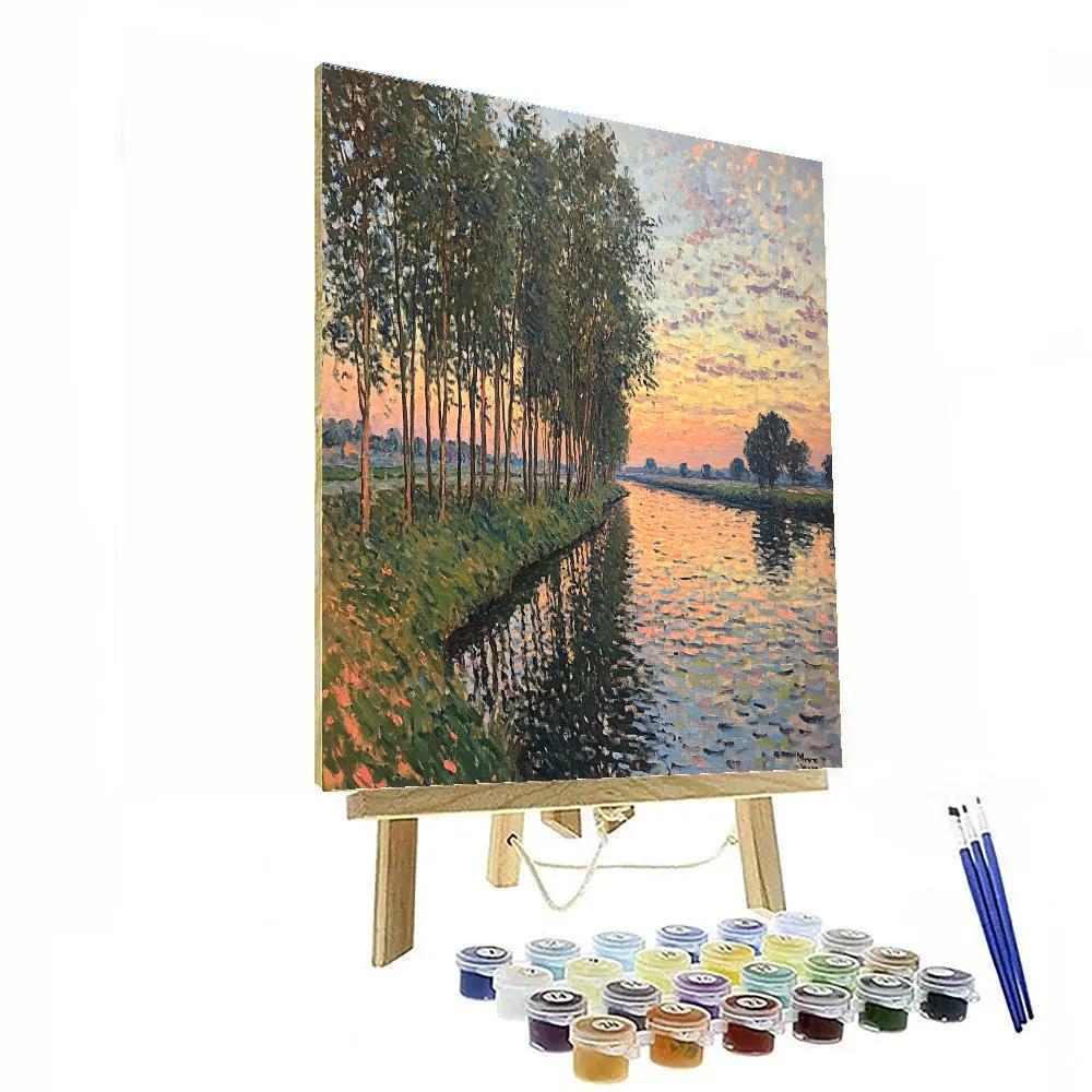 Claude Monet Inspired Zodiacal Light Over Poplar Riverbank paint by number