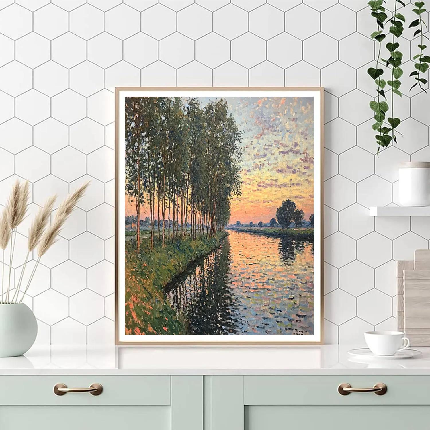 Claude Monet Inspired Zodiacal Light Over Poplar Riverbank paint by number