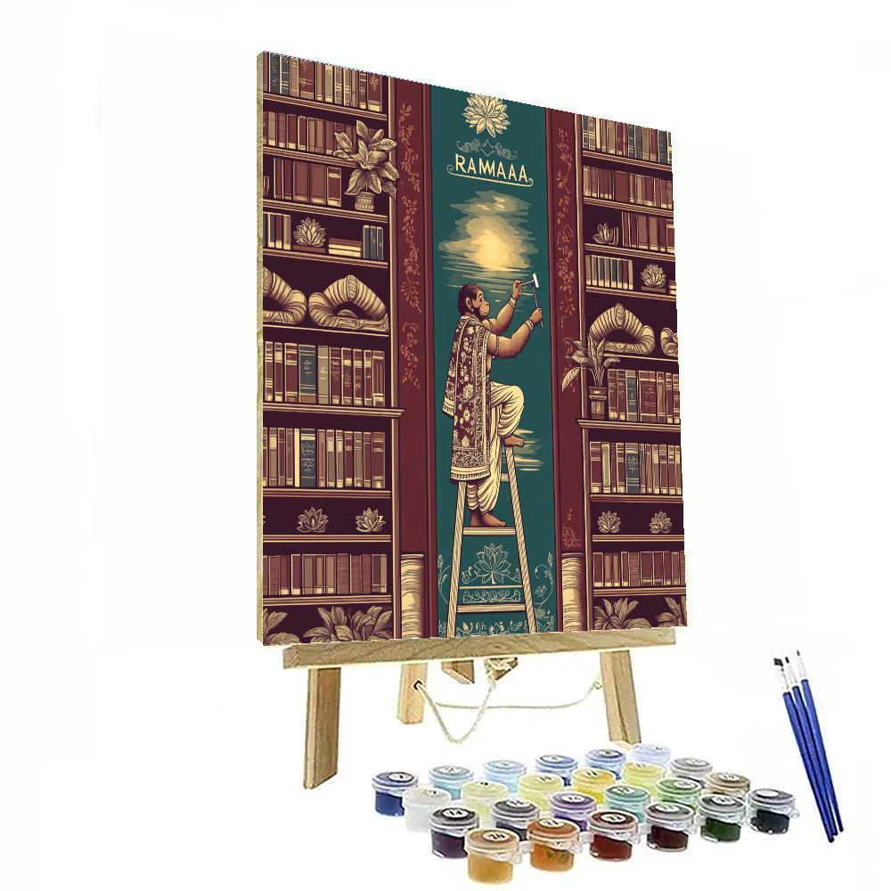 Library Mural Of Wisdom With Hanuman Paint by numbers art
