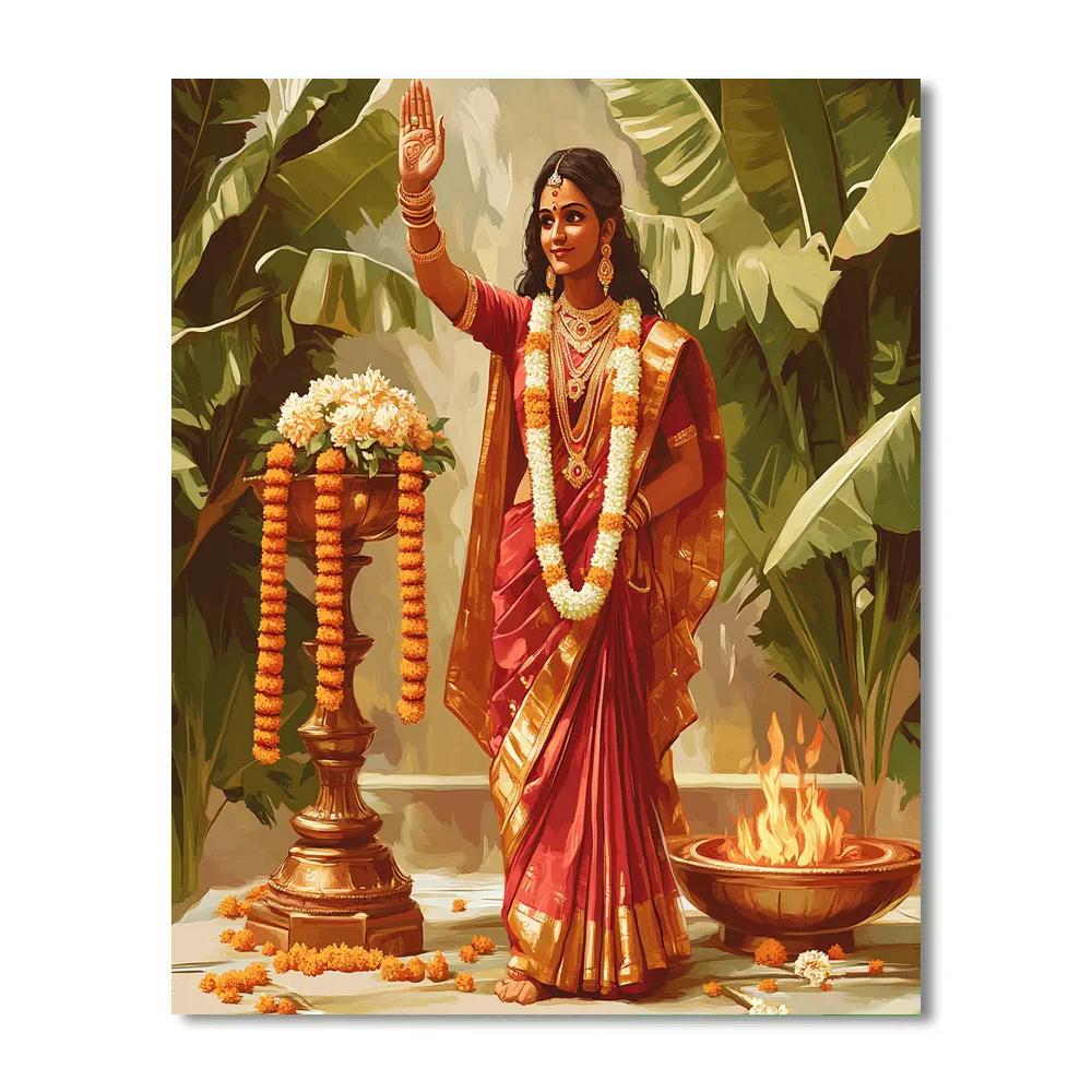 Wedding Garland Parvati Blessing Scene paint by color