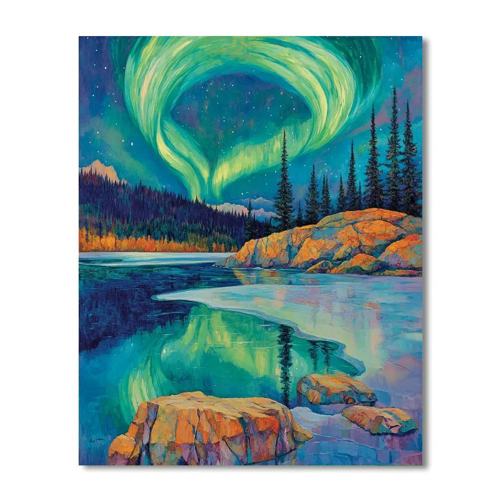 A.Y. Jackson Inspired Aurora Over The Canadian Shield Thaw DIY paint by numbers