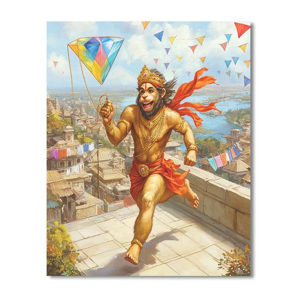 Hanuman And Kite Festival Rooftop Run paint by numbers