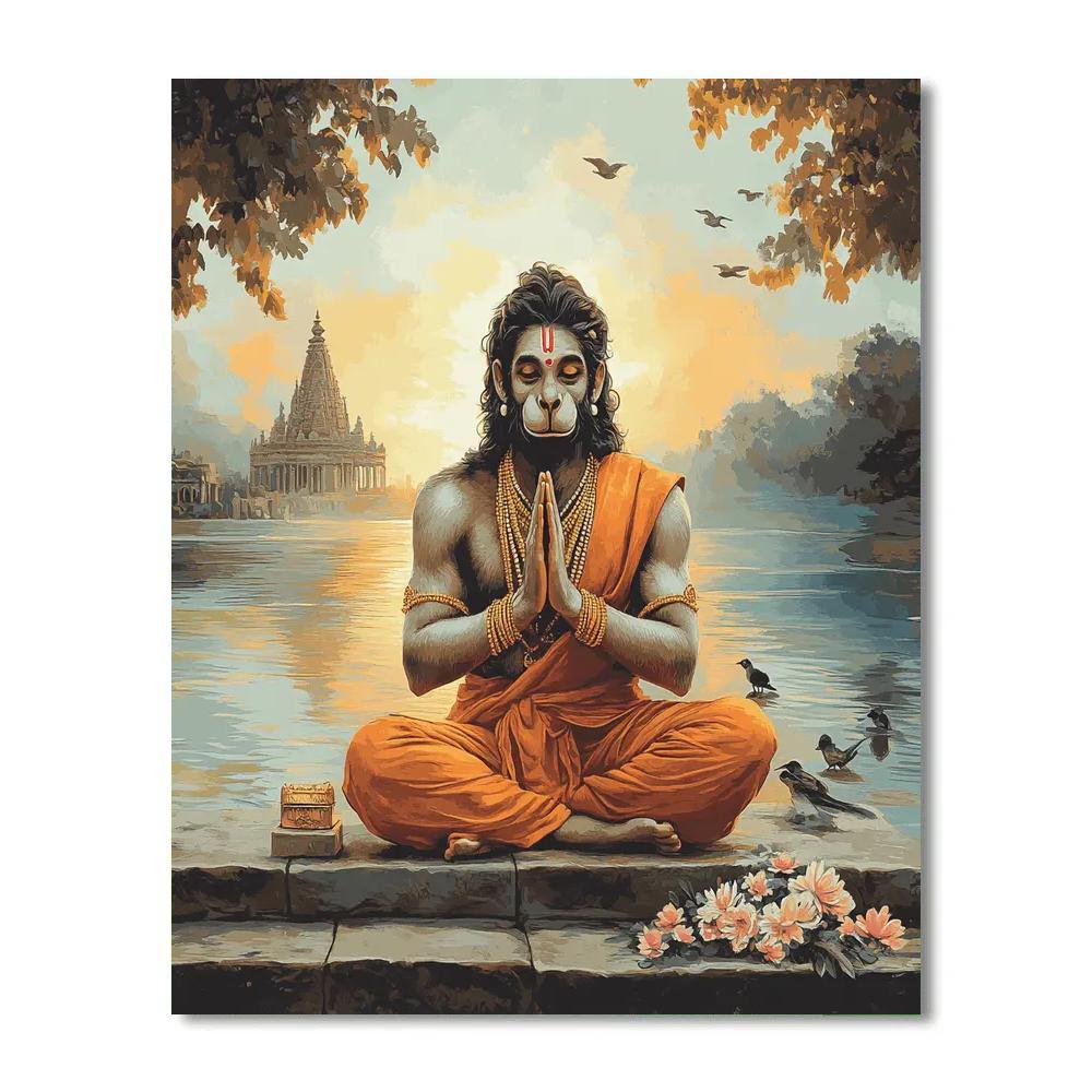 Hanuman At Riverside Meditation Steps paint by numbers