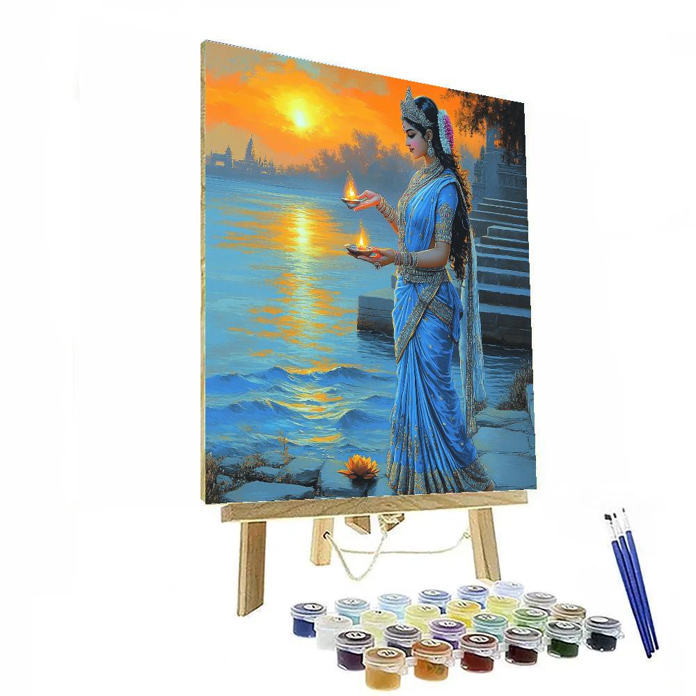 Parvati Riverbank Lamp Offering painting number kit
