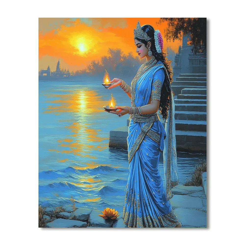 Parvati Riverbank Lamp Offering painting number kit