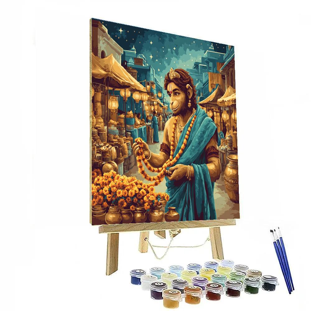 Night Market Lantern Stalls With Hanuman Numbered painting kits