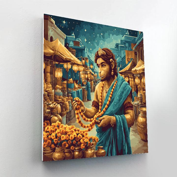 Night Market Lantern Stalls With Hanuman Numbered painting kits