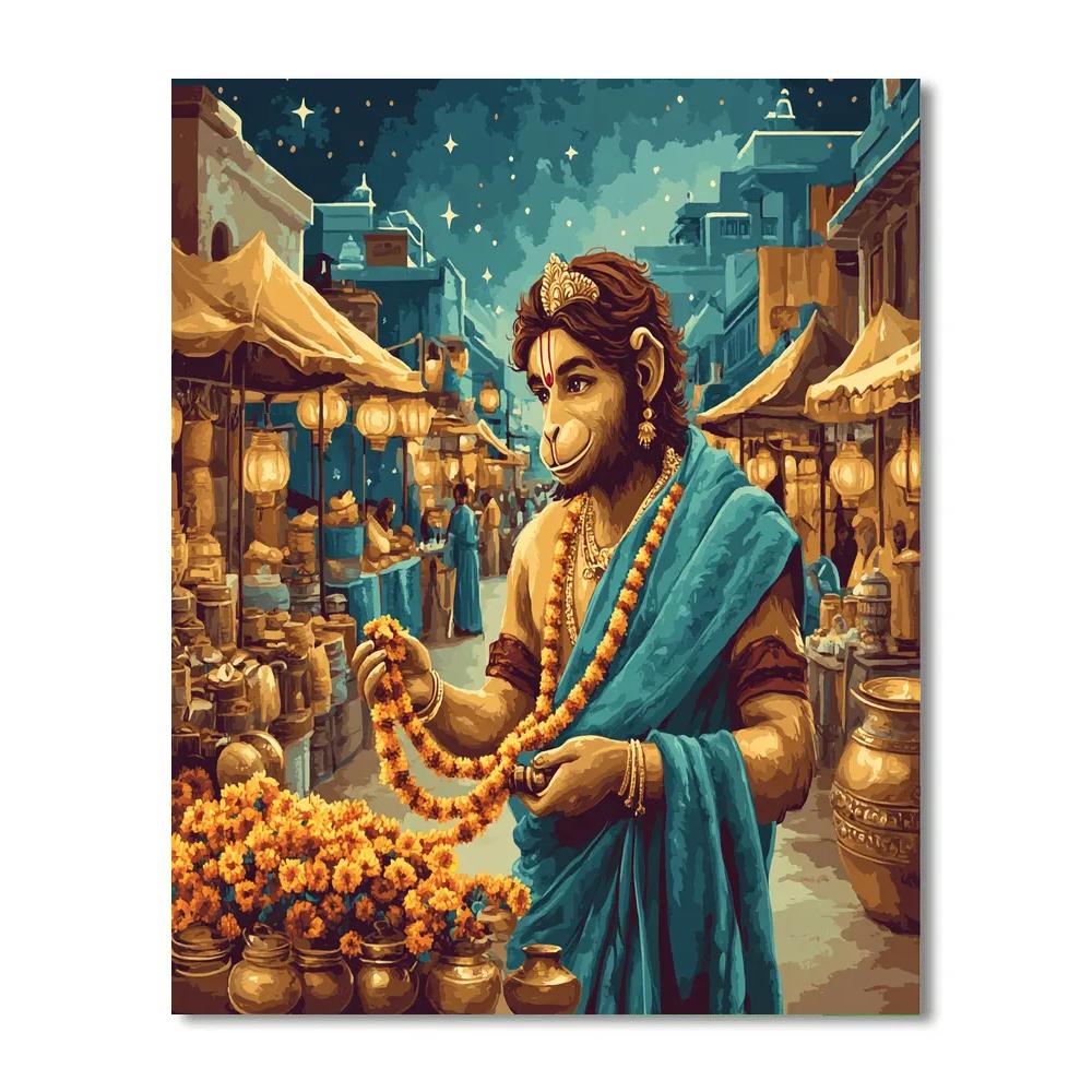 Night Market Lantern Stalls With Hanuman Numbered painting kits