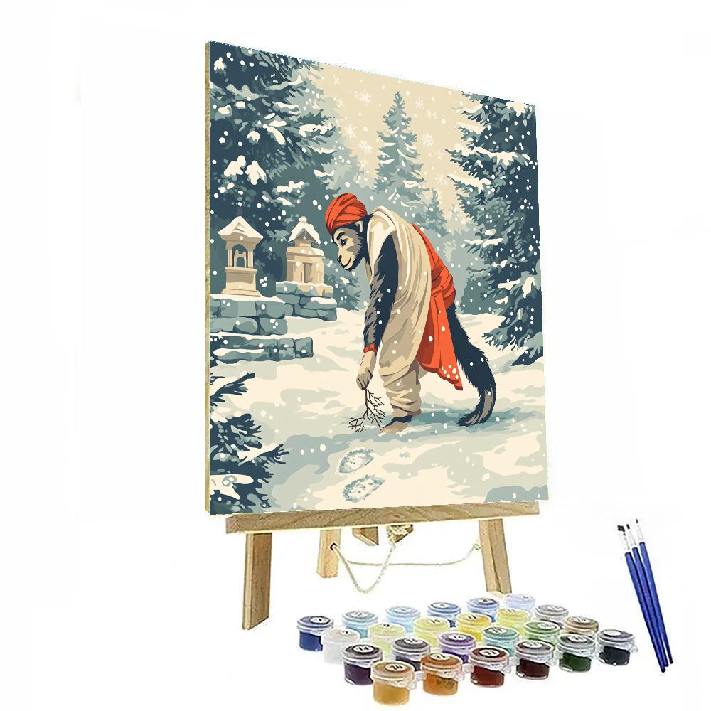 Hanuman In Snow Garden Footprints Number painting