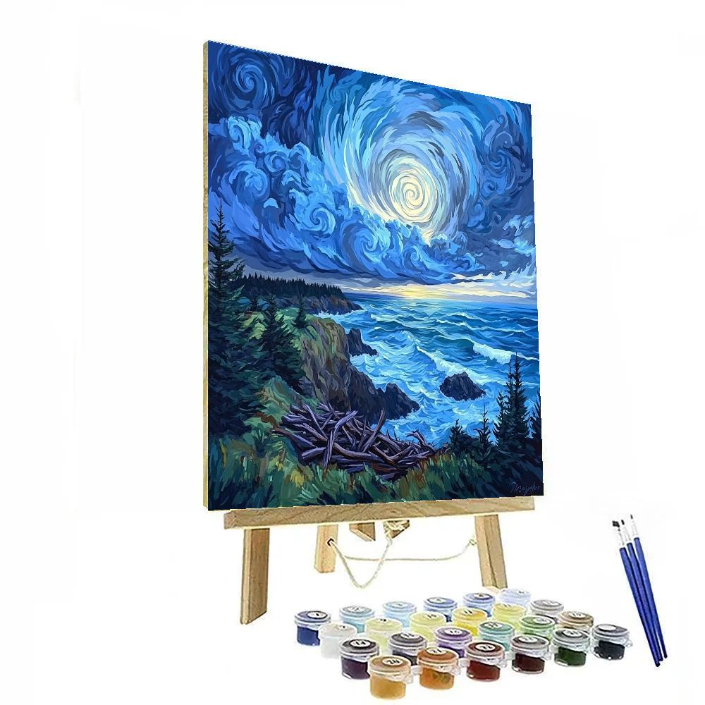 Emily Carr Inspired Storm Spiral Over Haida Gwaii Shore painting number kit