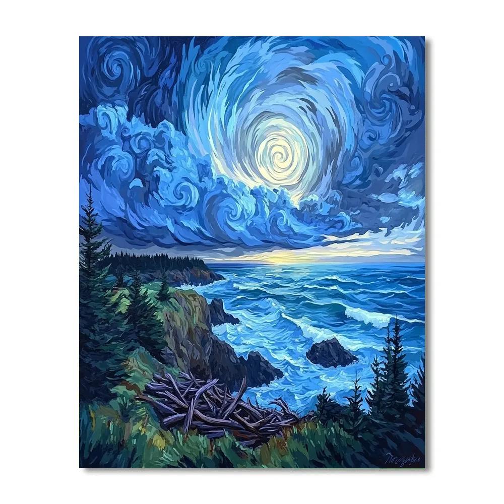 Emily Carr Inspired Storm Spiral Over Haida Gwaii Shore painting number kit