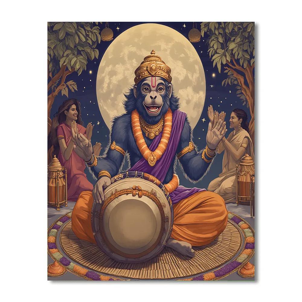 Hanuman Moonlit Drum Circle paint by color