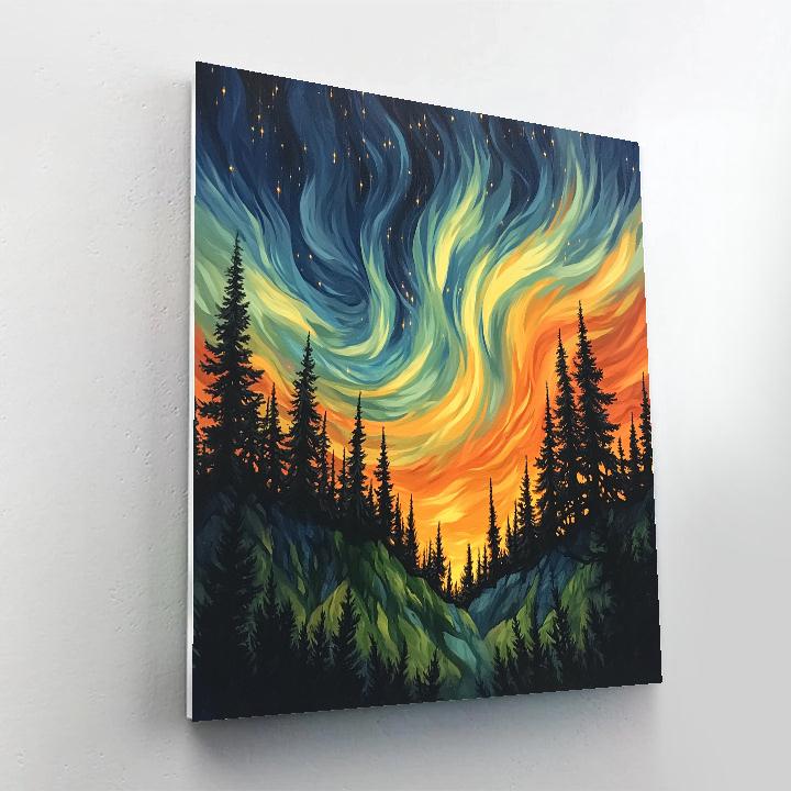 Edvard Munch Inspired Aurora Veil Above The Trembling Pine Ridge paint by numbers