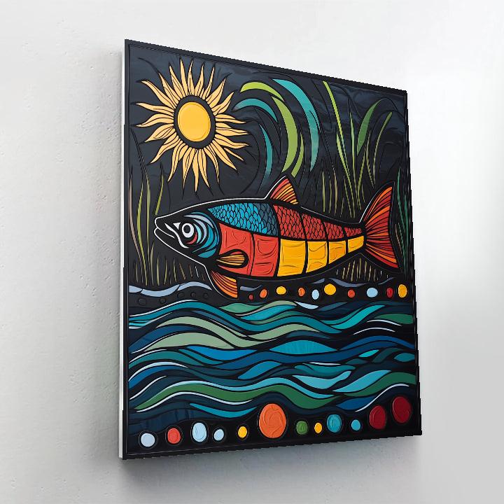 Norval Morrisseau Inspired Salmon Of River Pulse Energy paint by color