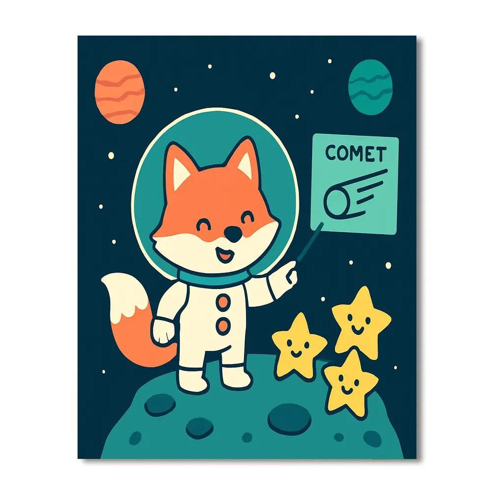 Comet Classroom With A Curious Fox Astronaut DIY paint by numbers