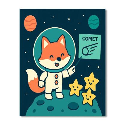 Comet Classroom With A Curious Fox Astronaut DIY paint by numbers