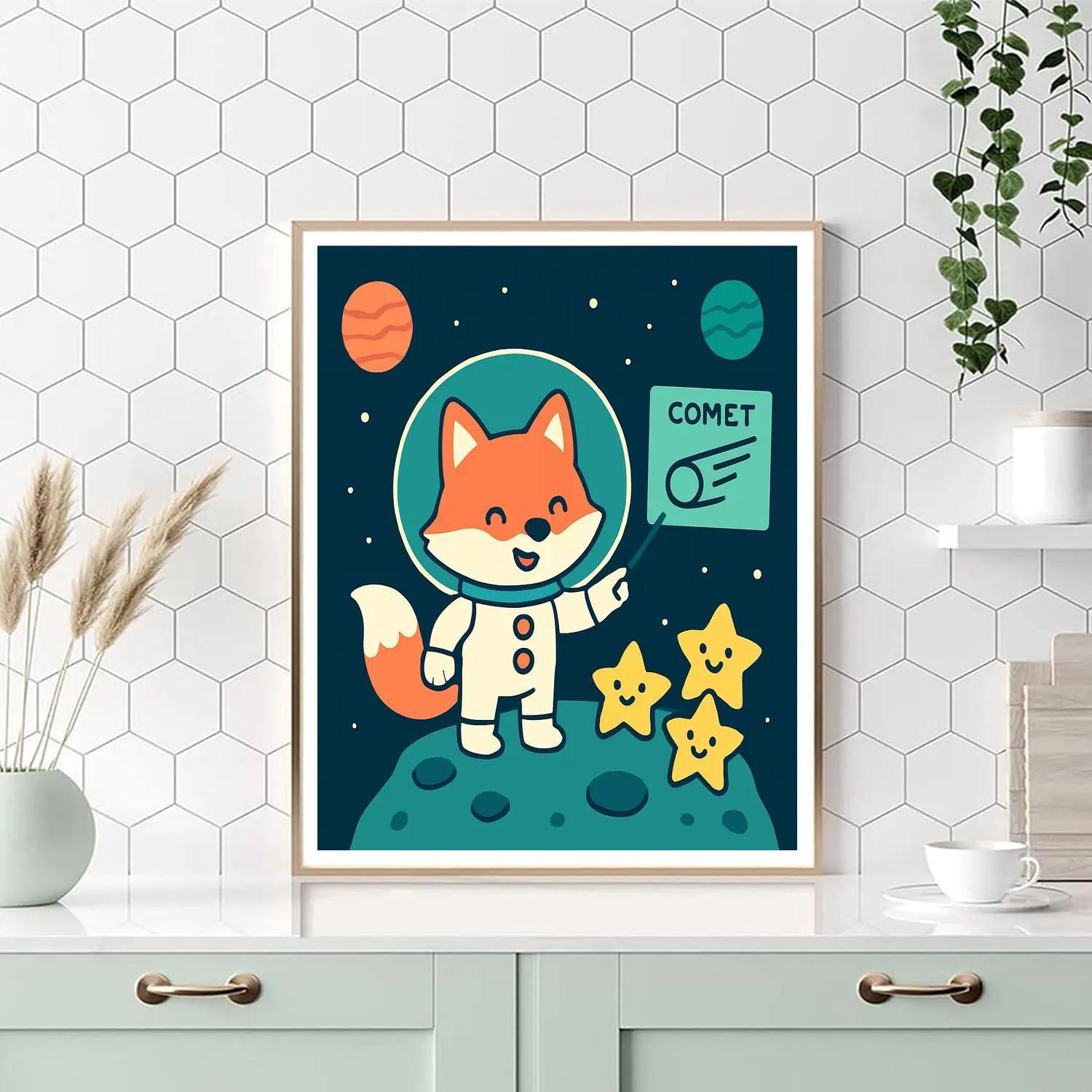 Comet Classroom With A Curious Fox Astronaut DIY paint by numbers