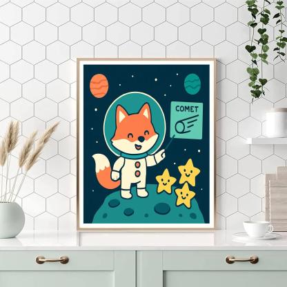 Comet Classroom With A Curious Fox Astronaut DIY paint by numbers
