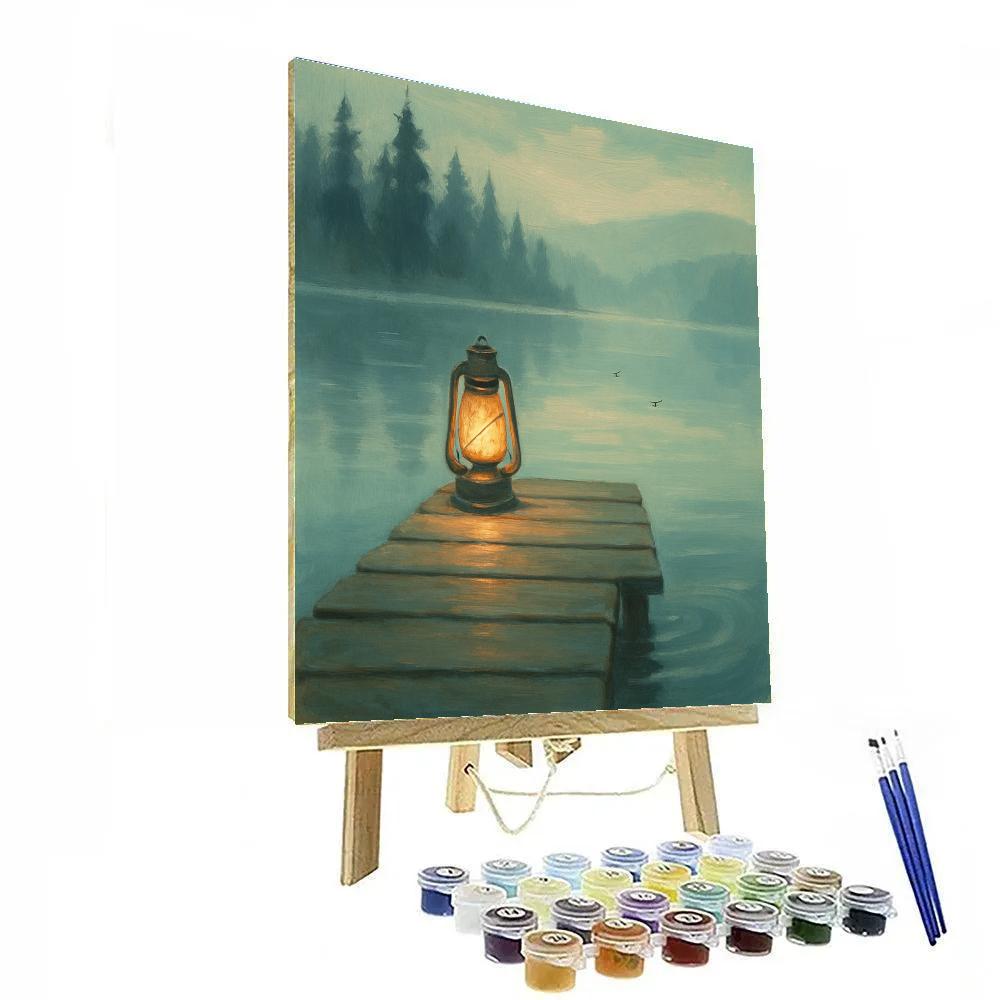 Candlelit Dock On A Misty Morning Lake Paint by numbers art