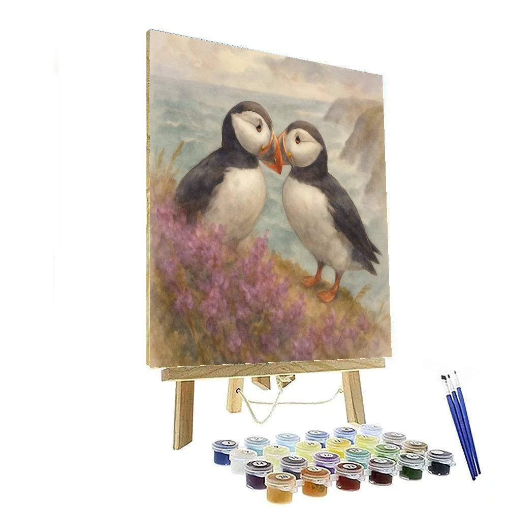Sea Mist Puffins On The Heather Cliffs Numbered painting kits