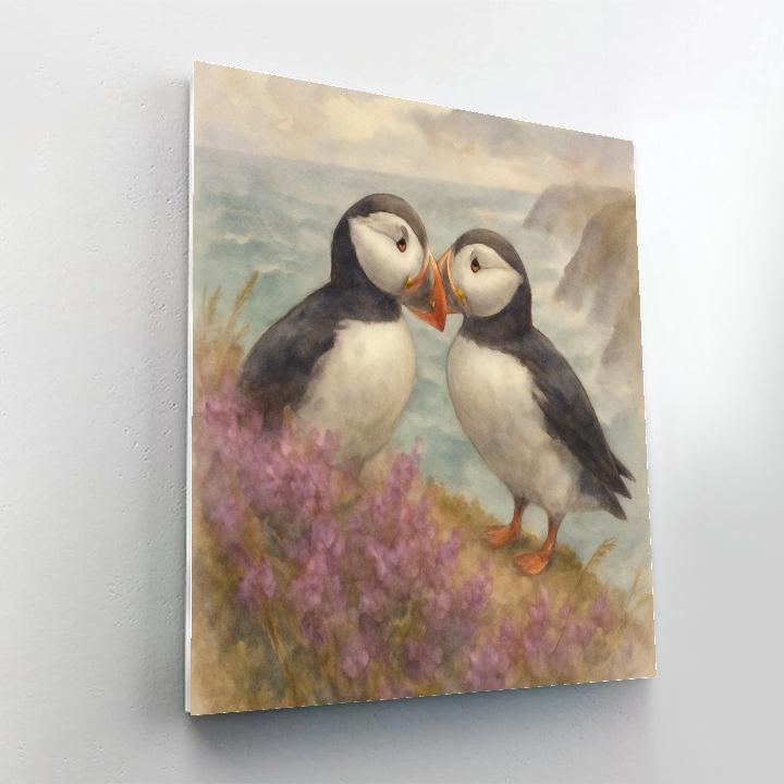 Sea Mist Puffins On The Heather Cliffs Numbered painting kits
