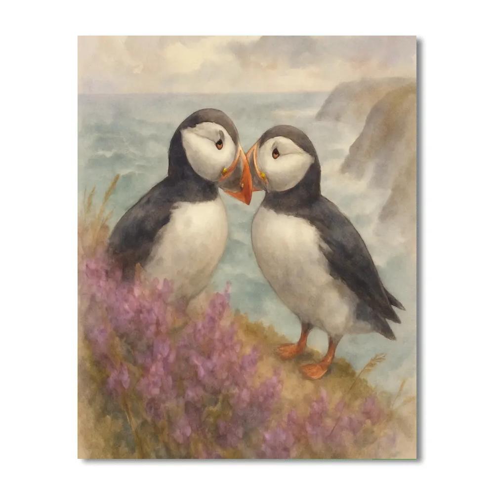 Sea Mist Puffins On The Heather Cliffs Numbered painting kits