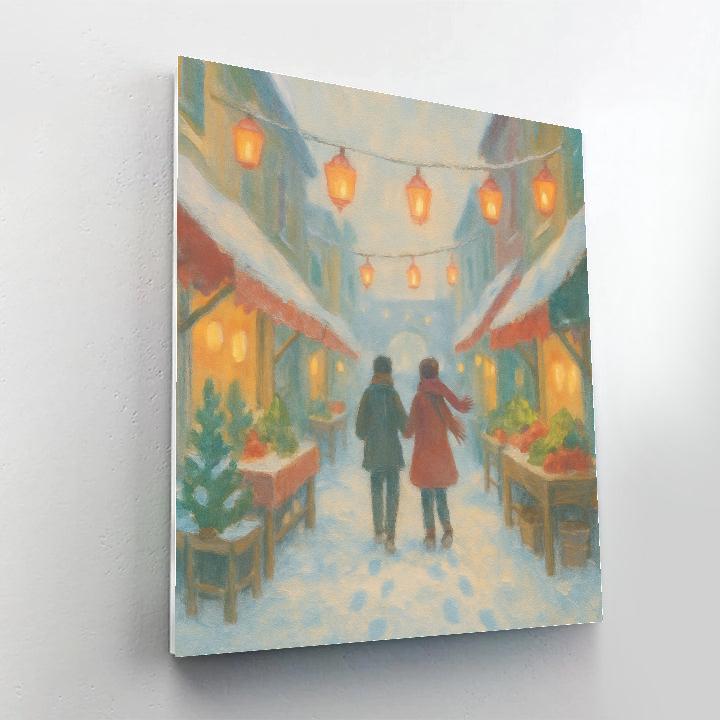 Snowy Market Street Under Paper Lantern Glow DIY paint by numbers