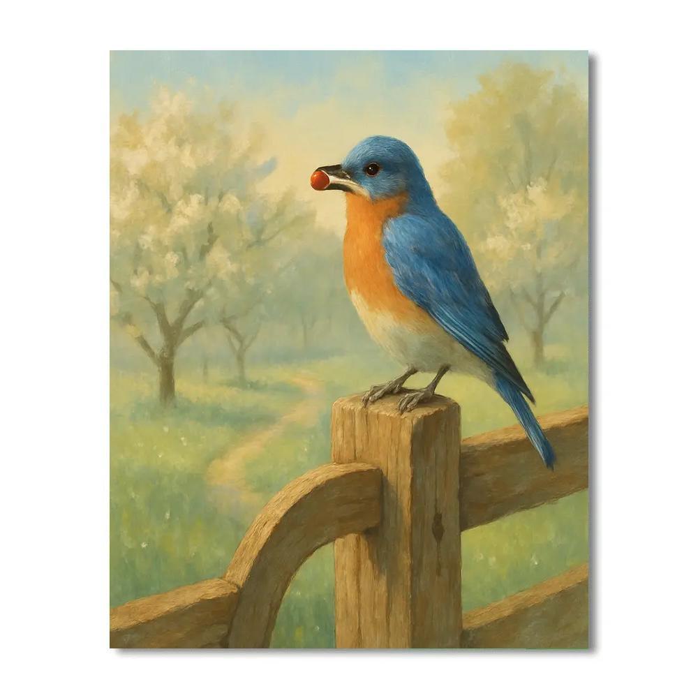 Warm Orchard Gate Bluebird Morning painting number kit