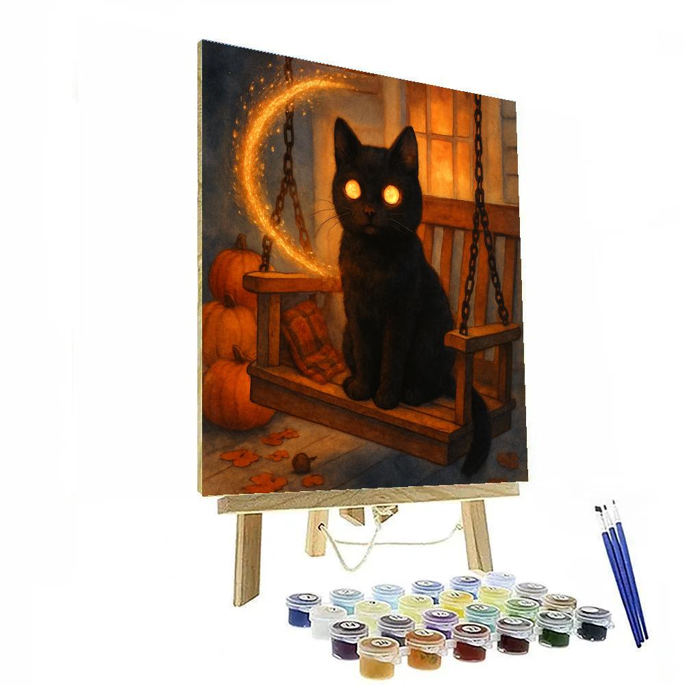 Black Cat On The Comet Porch Swing painting number kit