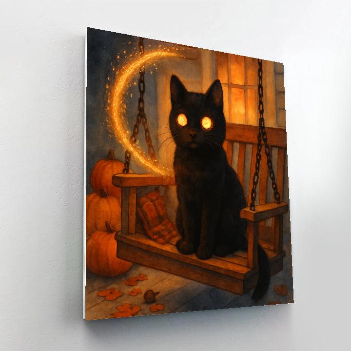 Black Cat On The Comet Porch Swing painting number kit