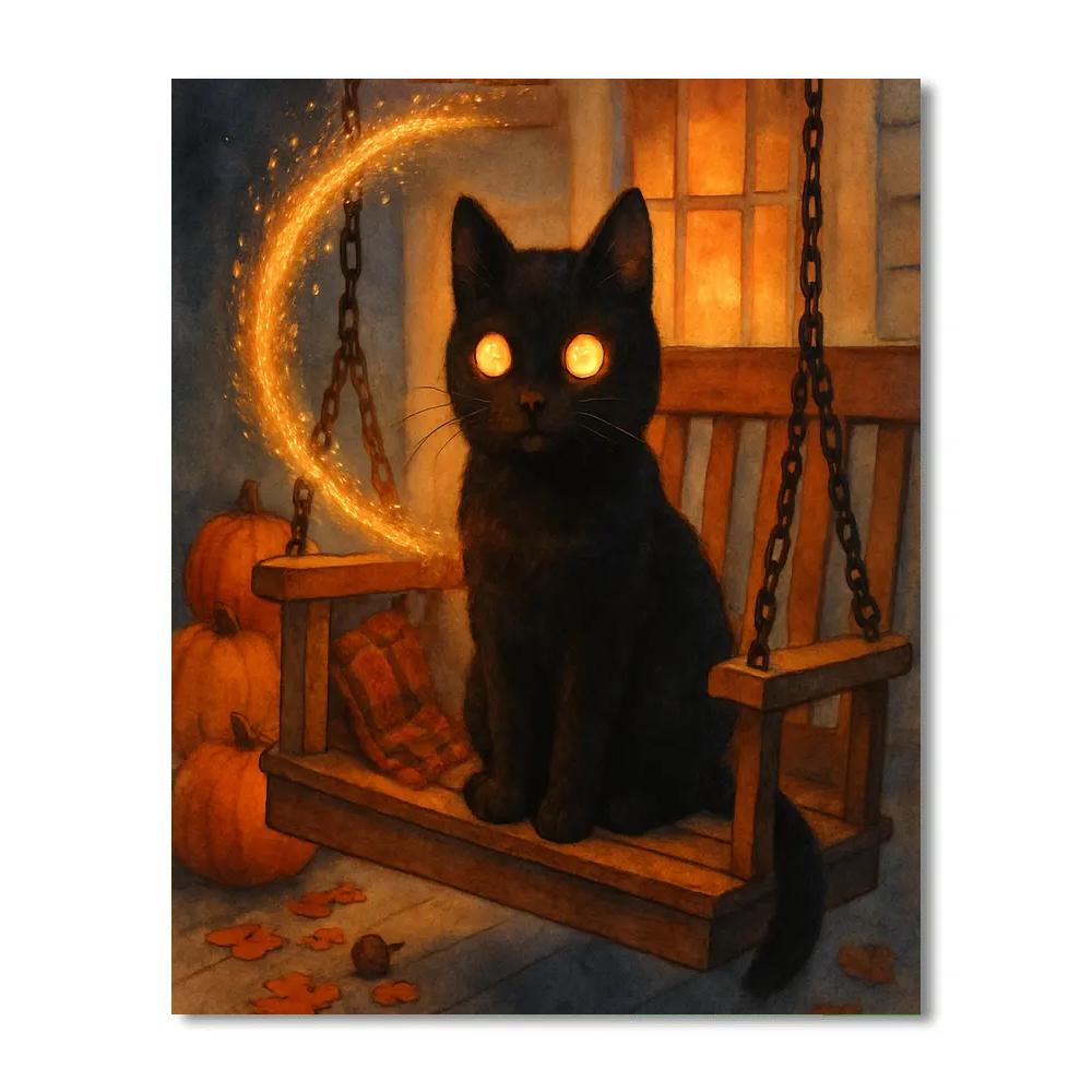 Black Cat On The Comet Porch Swing painting number kit