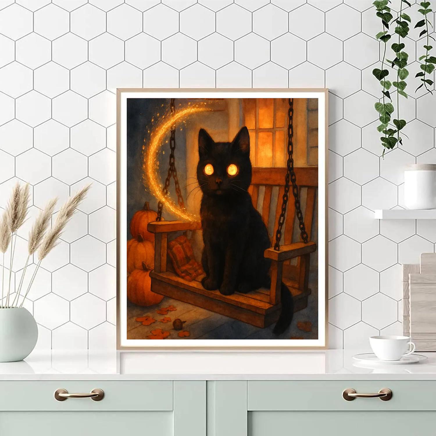 Black Cat On The Comet Porch Swing painting number kit