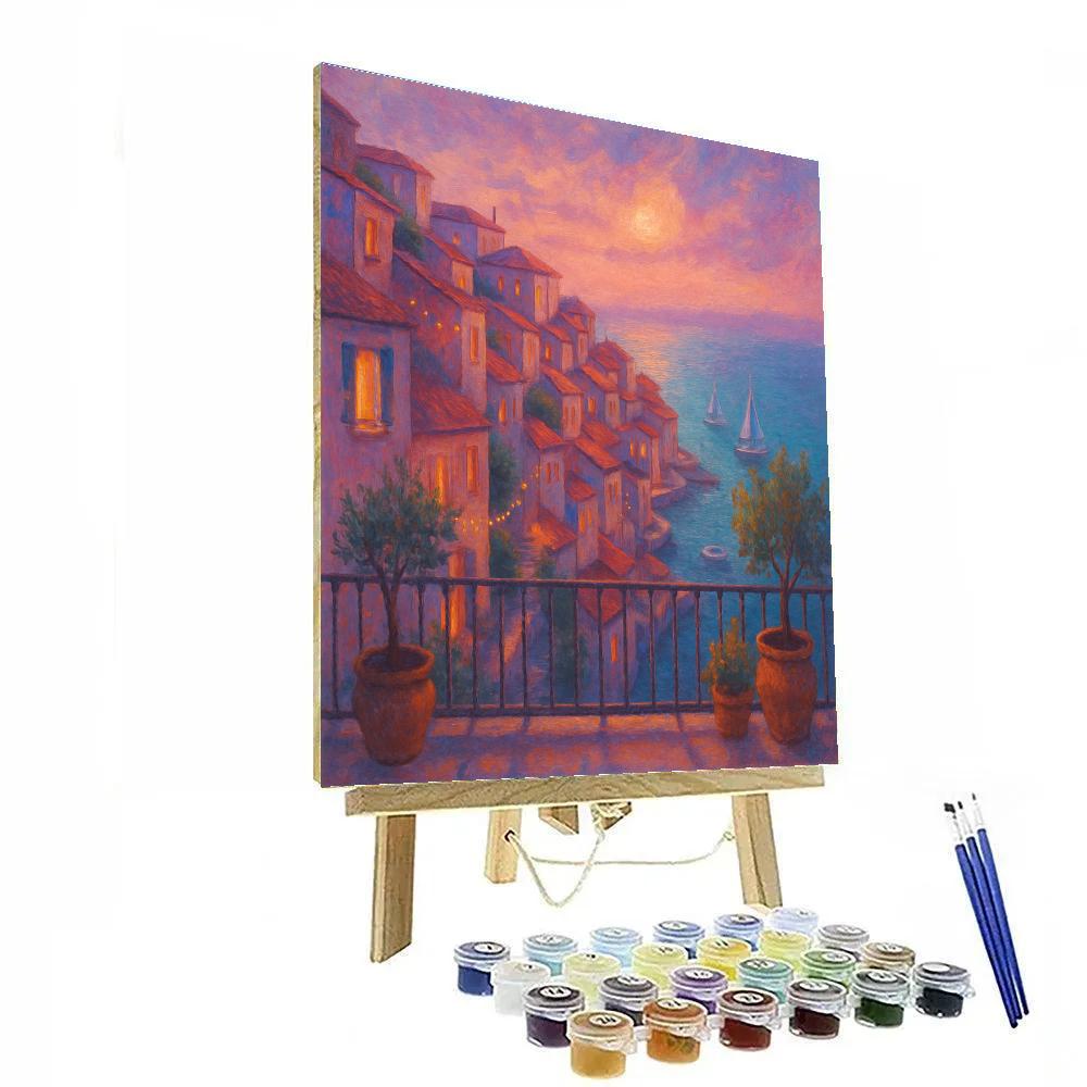 Mediterranean Rooftops At Peach Twilight Numbered painting kits