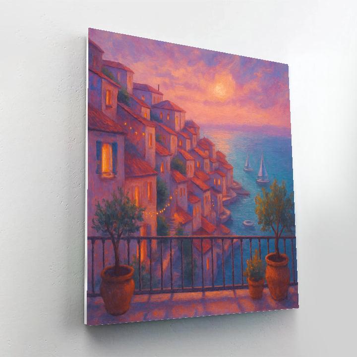 Mediterranean Rooftops At Peach Twilight Numbered painting kits