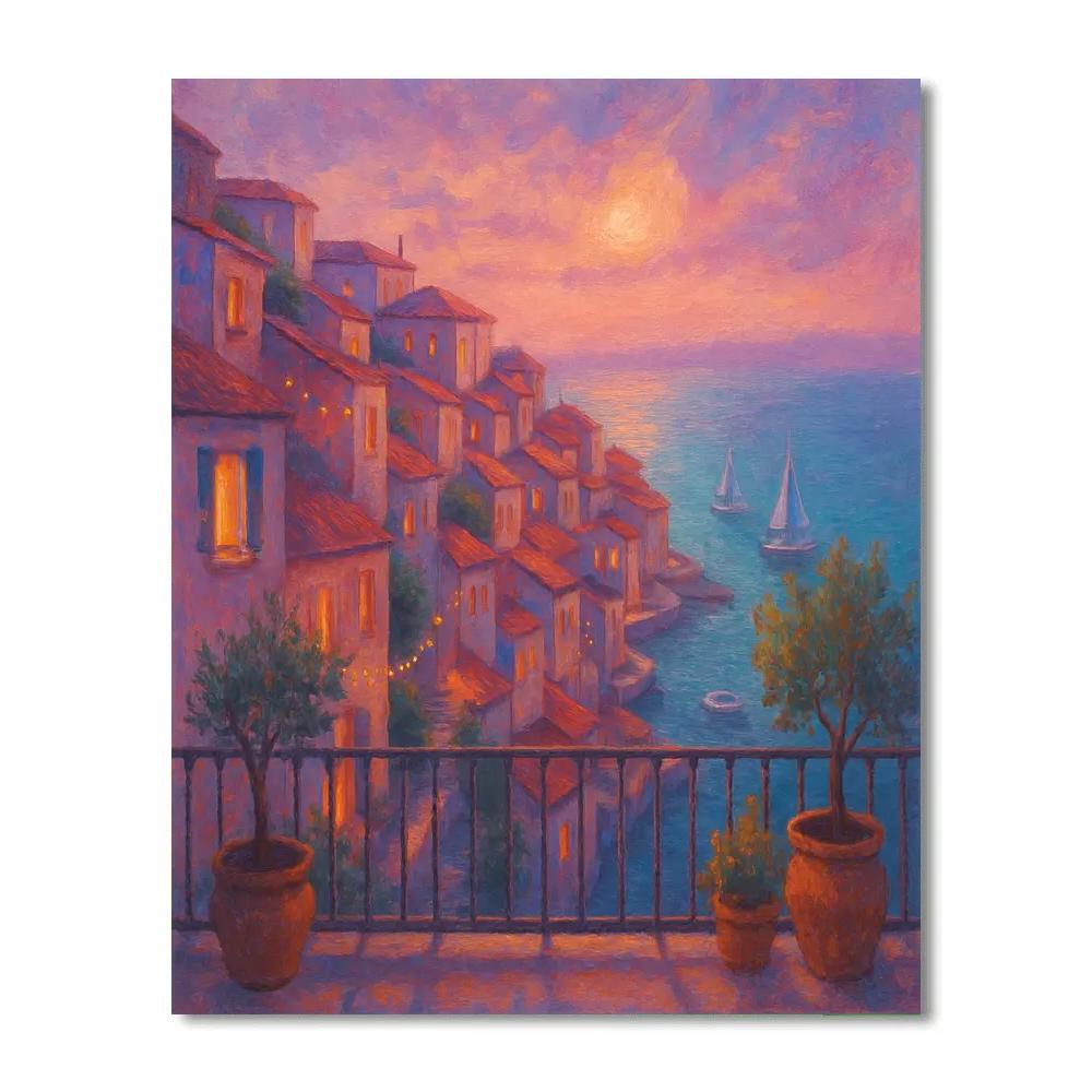 Mediterranean Rooftops At Peach Twilight Numbered painting kits